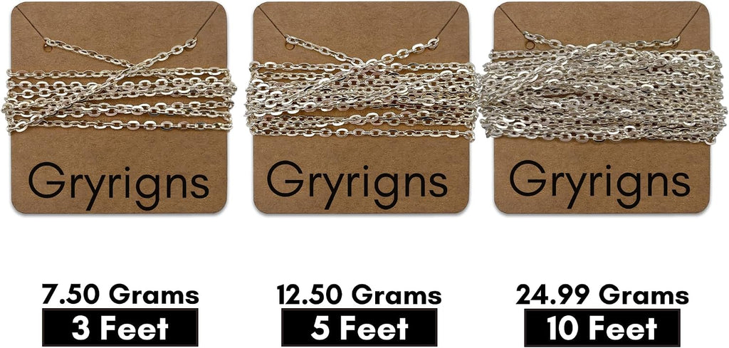 Gryrigns 5Feet 2.2mm 925 Sterling Silver Flat Cable Chain Link Bulk for DIY Craft Jewelry Making (12.50 Grams)