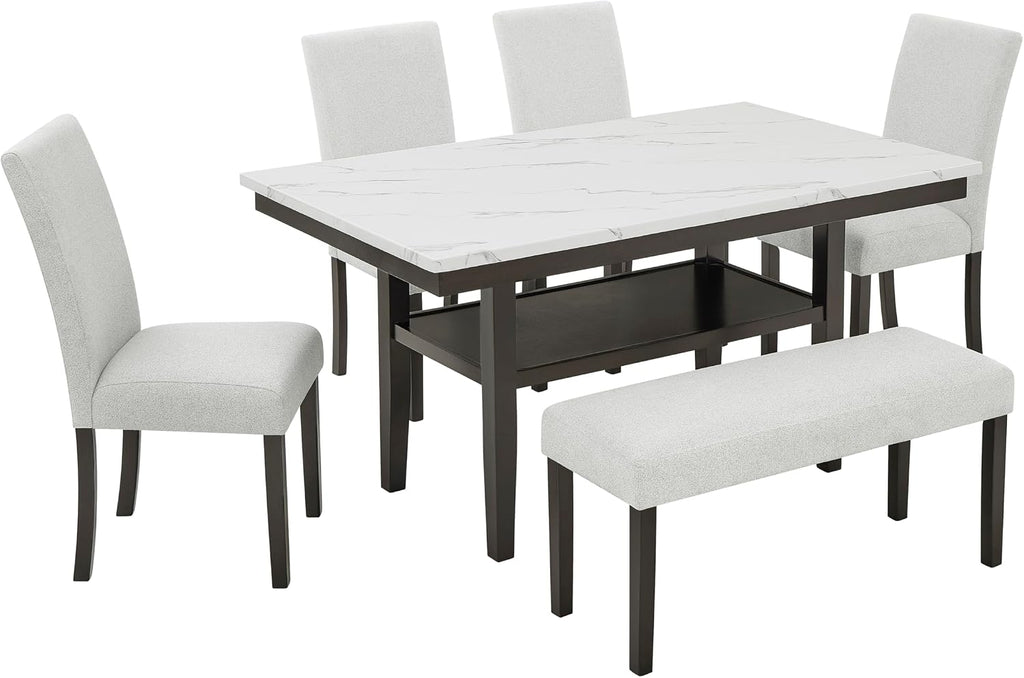 New Classic Furniture Carissa 6-Piece Wood Rectangle Dining Set in Stone