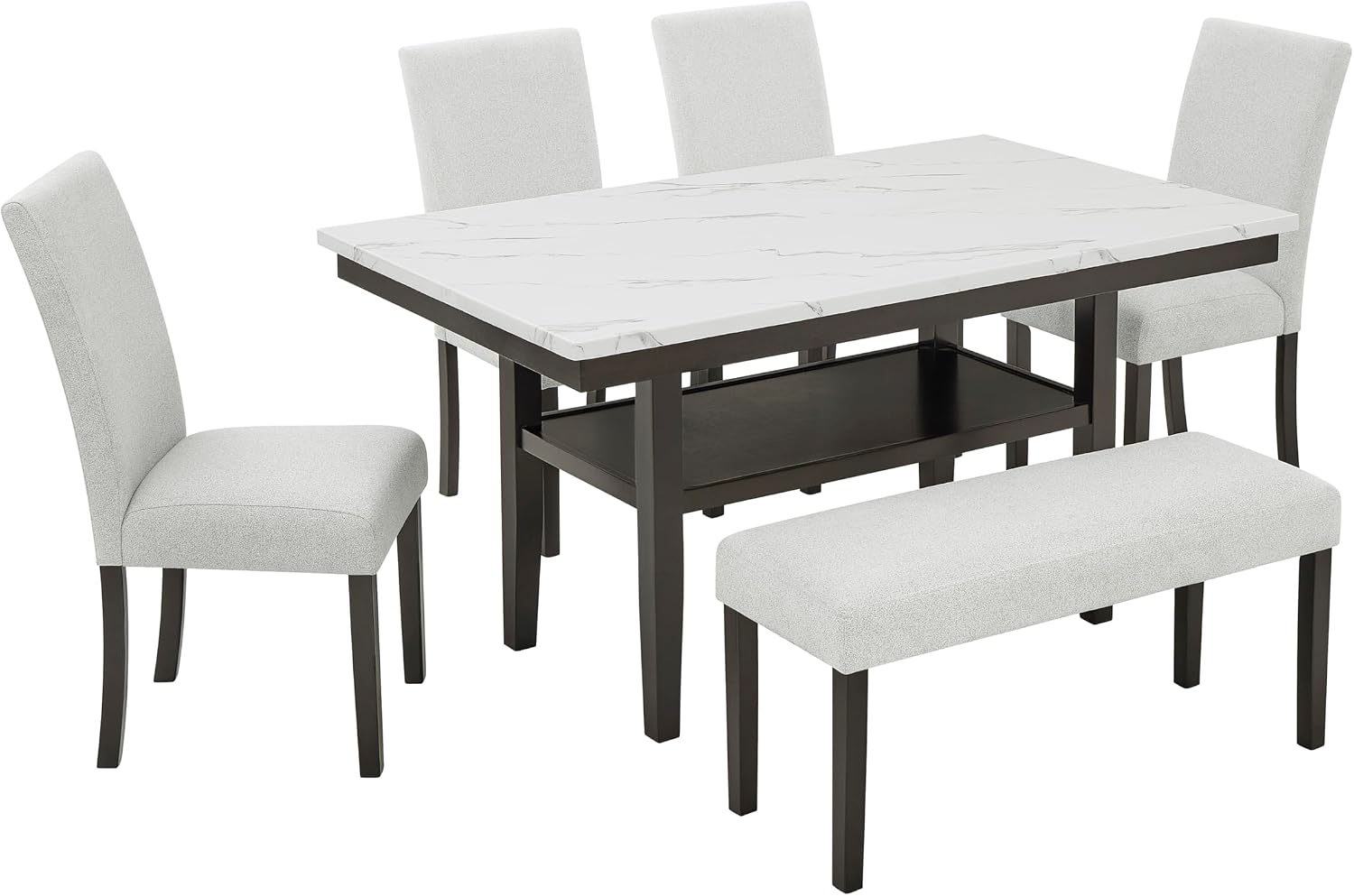New Classic Furniture Carissa 6-Piece Wood Rectangle Dining Set in Stone