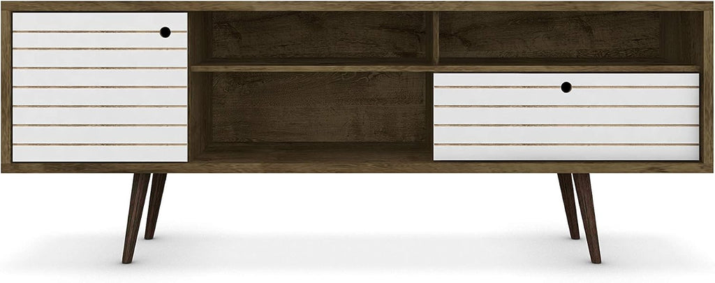 Manhattan Comfort Liberty Mid Century Modern TV Stand for Televisions up to 65 Inches, Bedroom and Living Room Entertainment Center with Storage, Shelves, and Cabinet, 71' Wide, Rustic Brown/White