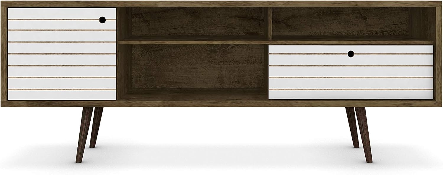 Manhattan Comfort Liberty Mid Century Modern TV Stand for Televisions up to 65 Inches, Bedroom and Living Room Entertainment Center with Storage, Shelves, and Cabinet, 71' Wide, Rustic Brown/White