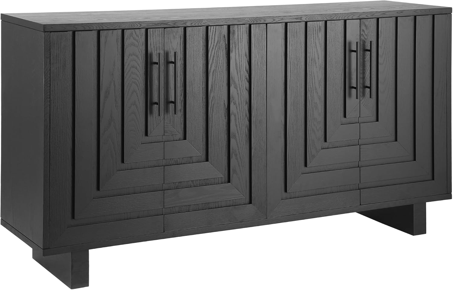 Christopher Knight Home Guke Modern Wooden Kitchen Sideboard Cabinet with Metal Handles, Rectangular Living Room Storage Cabinet with Shelves, Spacious Dining Room Cupboard with 4 Doors, Black