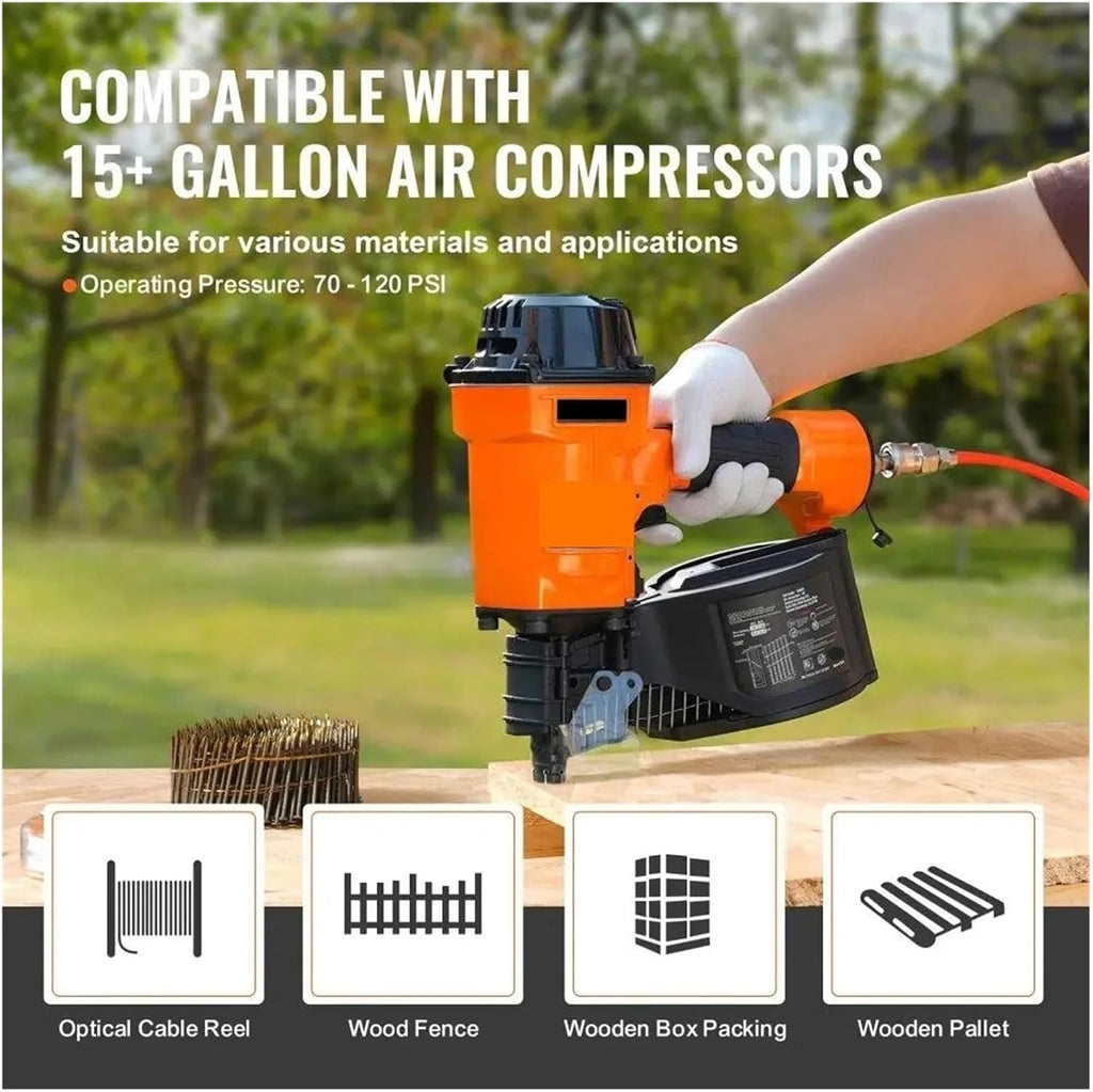 Pneumatic nail gun, MCN70 15° Pneumatic Coil Siding Nailer - 1-3/4 To 2-3/4 Inch Nail For Efficient Fastening for Floor, Truss, and Roof