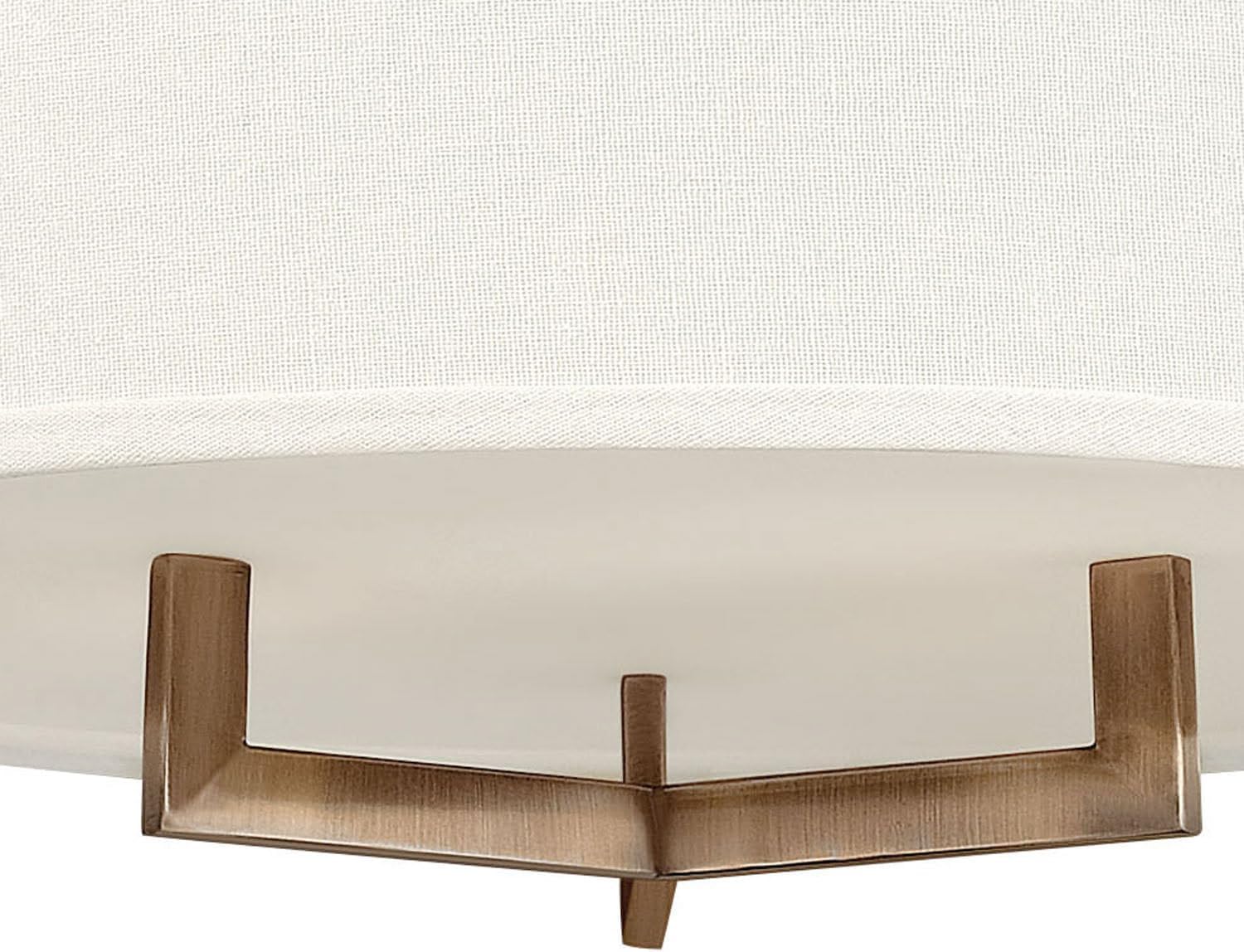 Hinkley Hampton Semi-Flush Three Light 20-in Dia. Ceiling Mount, Off-White Linen Drum Shade, Acrylic Diffuser, Brushed Bronze Finish