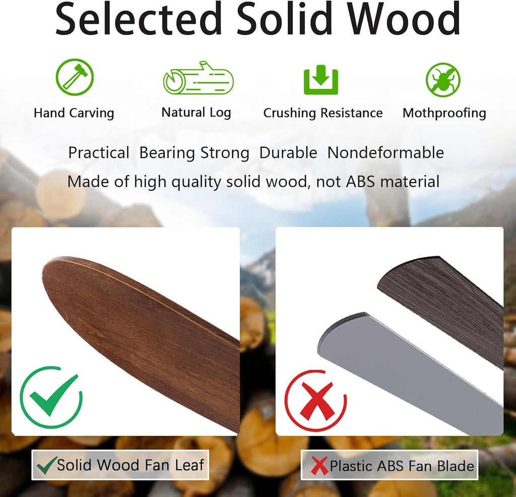 QUTWOB 52' Wood Ceiling Fans with Lights and Remote Control,Indoor Outdoor 3 Blades Wooden Ceiling Fan for Garage,Patio,Living Rooms,Bedrooms,Offices,Farmhouse(Black+Dark Walnut)