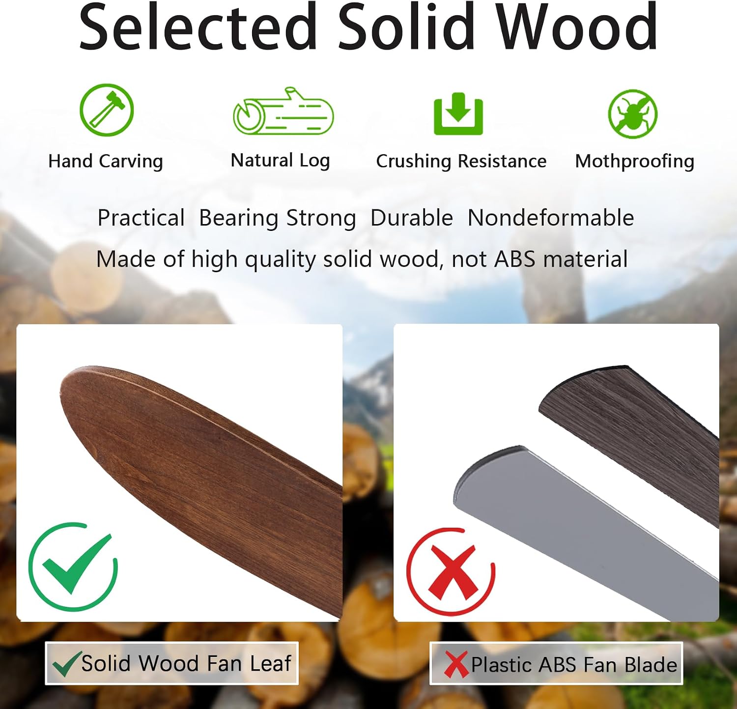 QUTWOB 52' Wood Ceiling Fans with Lights and Remote Control,Indoor Outdoor 3 Blades Wooden Ceiling Fan for Garage,Patio,Living Rooms,Bedrooms,Offices,Farmhouse(Black+Dark Walnut)