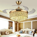 American Country 42 Inch Invisible Ceiling Fan Light Remote Ceiling Fan Light Retro Led Lamps Home Nordic Ceiling Fan Crystal Chandelier (Gold)