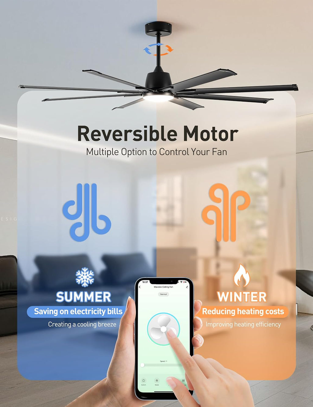 Minislak 72 Inch Ceiling Fan with Light,Industrial Ceiling Fan with 8 Black Aluminium Blades,Smart Fan Compatible with Alexa,Garage Outdoor Indoor Fan for Patio and Living Room