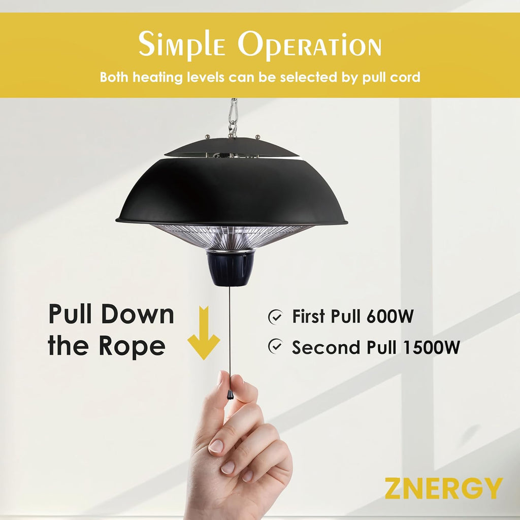 Black Outdoor Indoor Patio Restaurant Halogen Ceiling Heater Water Proof
