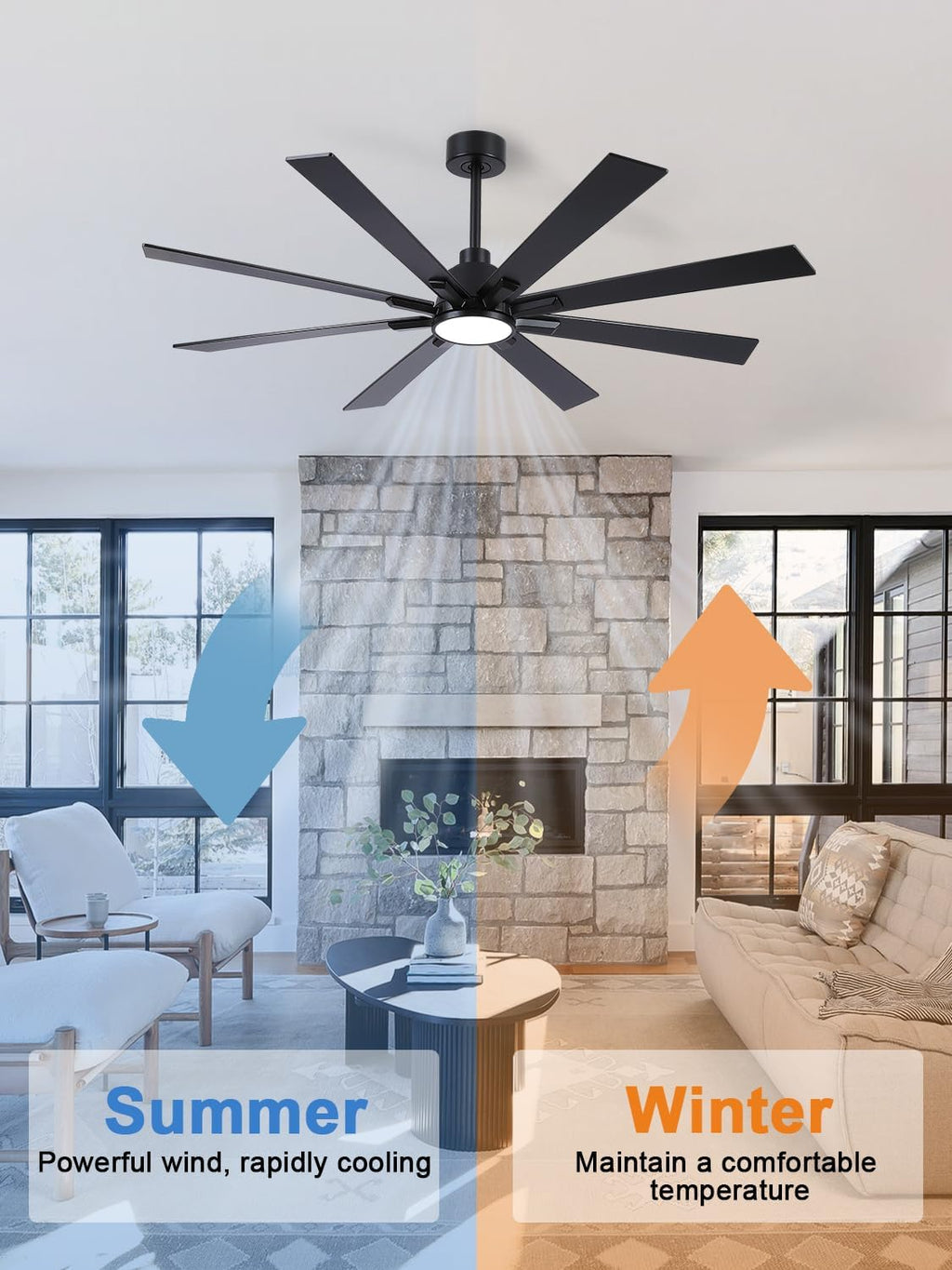 62 Inch Ceiling Fans with Lights and Remote, Pure Copper DC Motor Black Large Indoor/Outdoor Modern Industrial Ceiling Fan, Quiet, 6 Speed, 3CCT, for Patios Living Room Farmhouse Garage