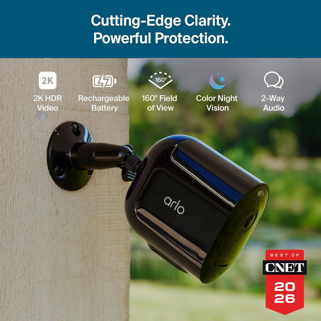 Arlo Pro Security Camera 2K HDR (6th Gen, 2025 Release) - Wireless Outdoor Camera, Rechargeable Removeable Battery, Event Captions, Emergency Response, 1-Month Trial of Secure Plan, 2 Cam, Black