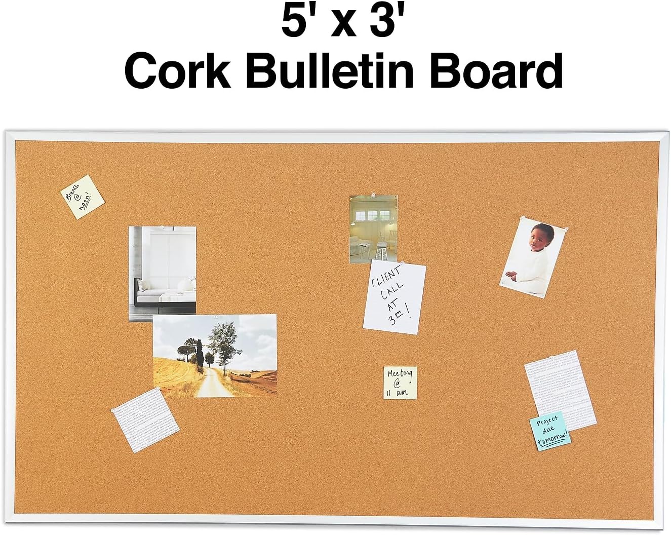 Staples Cork Bulletin Board, 5 x 3 Feet, Aluminum Frame, Vertical or Horizontal Mount, Self-Healing Surface