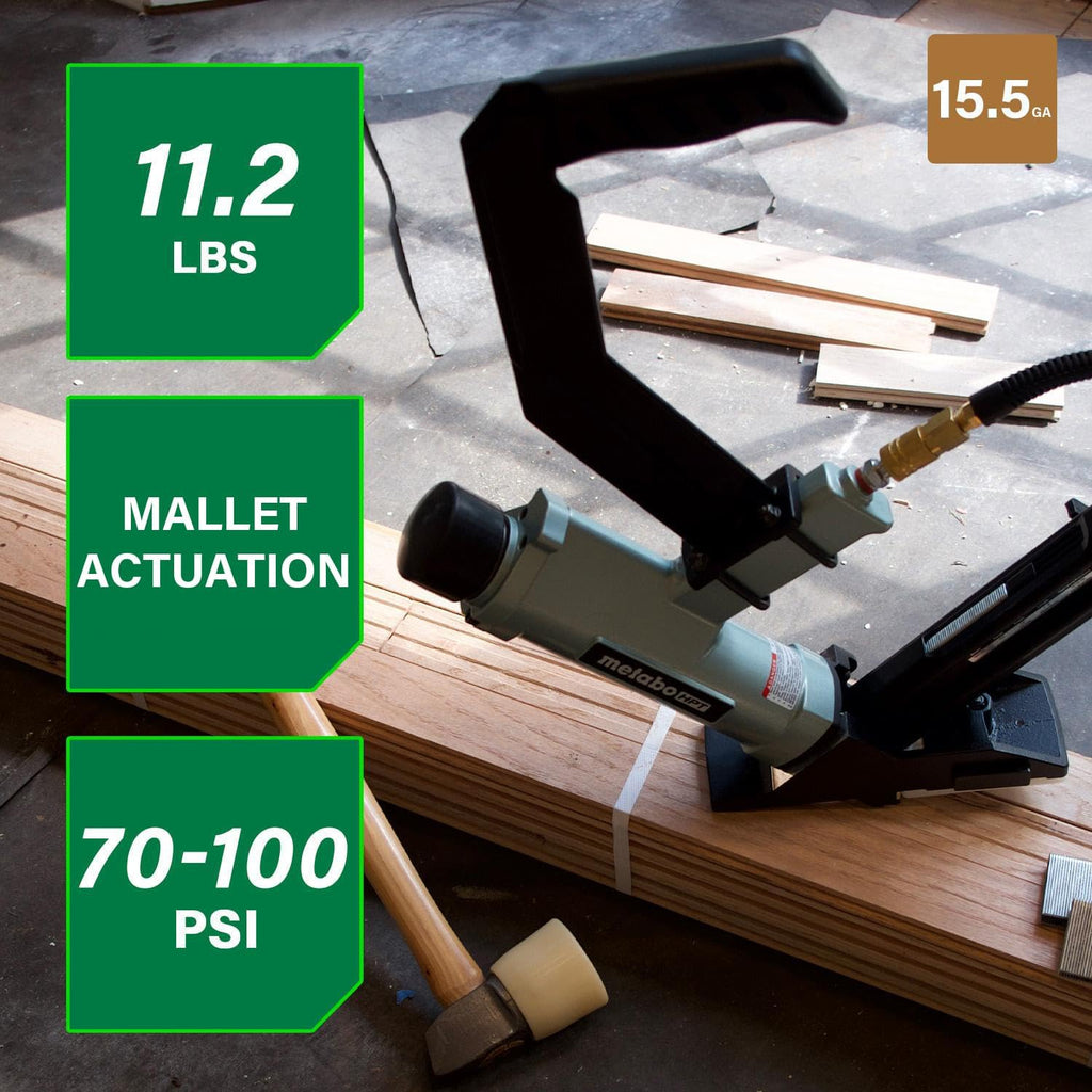 Metabo HPT Flooring Stapler, Pro-Preferred Pneumatic Power Nailers in Flooring Tools, Power Stapler with Detachable Long-Reach Handle, 15.5 Gauge, 1/2' Staples, Length 1' to 2', N5010AB