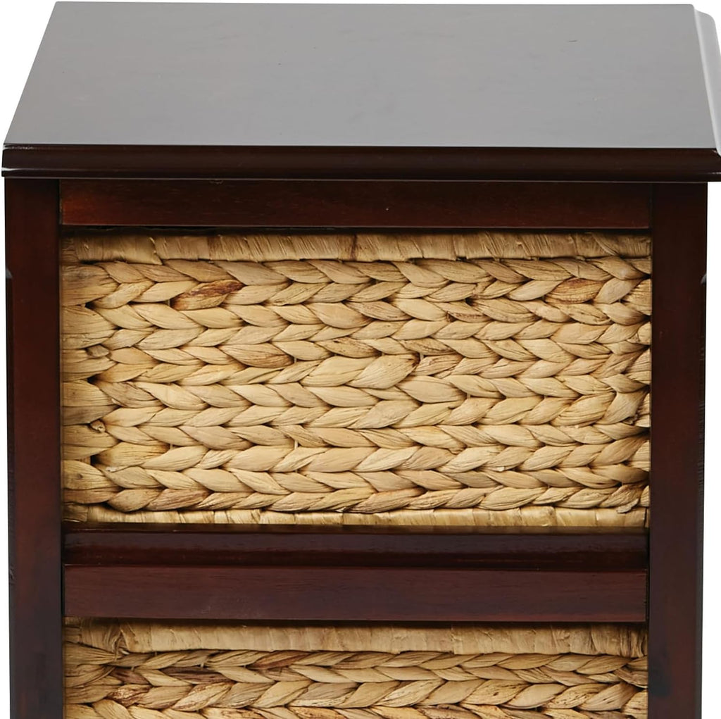 OSP Home Furnishings Seabrook Storage Tower with Solid Wood Frame and Natural Baskets, 2-Drawer, Espresso Finish