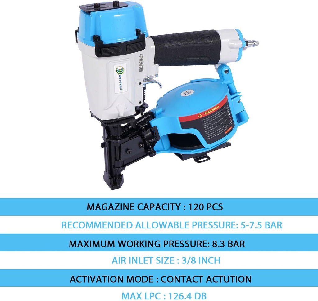 Salvador CN45N Roofing Nailer, 15 Degree Roofing Nail Gun, 3/4-Inch to 1-3/4-Inch Coil Nails, 120-pcs Load Capacity Coil Nailer