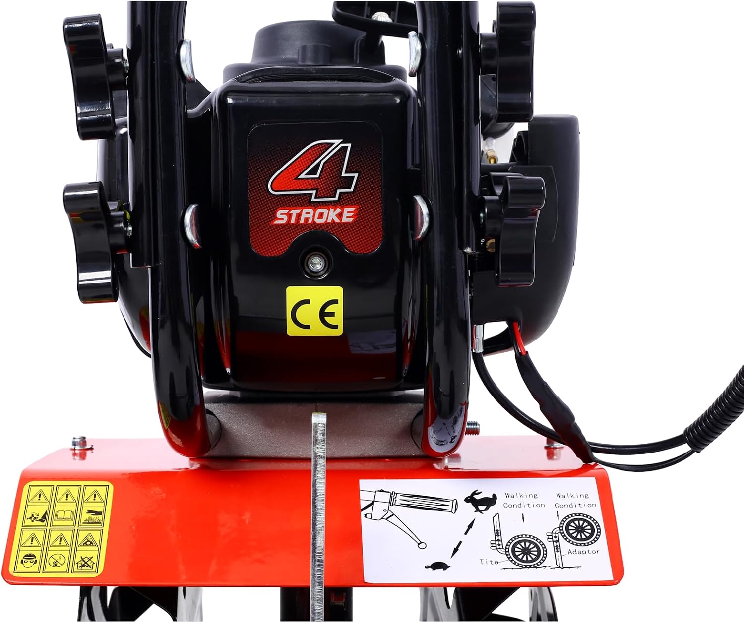 Mini Tiller Cultivator, Tiller Cultivator Gas Powered, 37.7CC 4-Stroke Garden Cultivator, Tiller with 4 Steel Adjustable Front Tines for Lawn, Garden and Field Soil Cultivation - Red