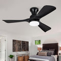 42 Inch Black Ceiling Fan with Lights Flush Mount Ceiling Fan with Remote Control, ABS Blades Outdoor Ceiling Fans for Bedroom,Farmhouse,Patio,Indoor, Quiet DC Motor