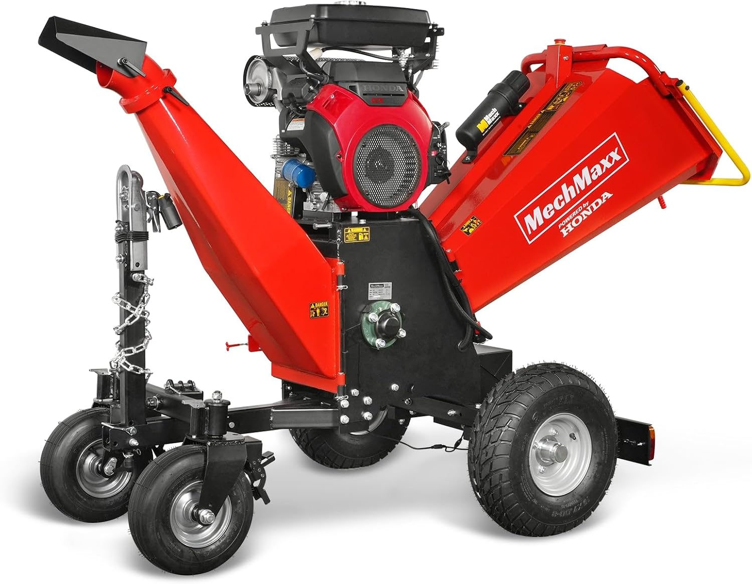 MechMaxx 8'' inch Honda 688cc 22HP Electric Start Gasoline Powered Engine 4-Wheels Towable Wood Chipper Shredder Mulcher with Towbar/Tail Light/Emergency Stop Switch, Model B200