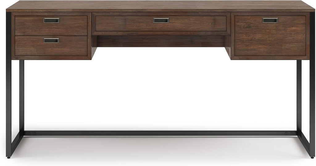 SIMPLIHOME Richmond Desk - 60 Inch Wide Solid Acacia Wood and Metal Writing Desk in Rustic Natural Aged Brown, Modern Industrial Home Office Computer Table with 2 Drawers and Flip-Down Keyboard Tray