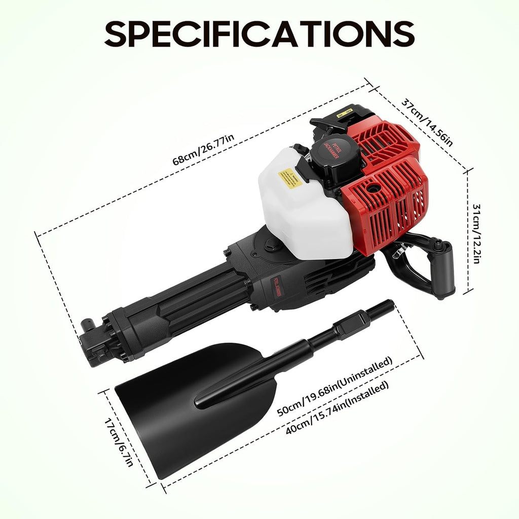 52CC 2 Stroke Trencher Digger Machine, 1900W Gas Powered Tree Digger Portable Tree Excavator Handheld Planting Shovel Adjustable Digging Machines w/0.3GAL Fuel Tank for Gardens Forestry Seedlings