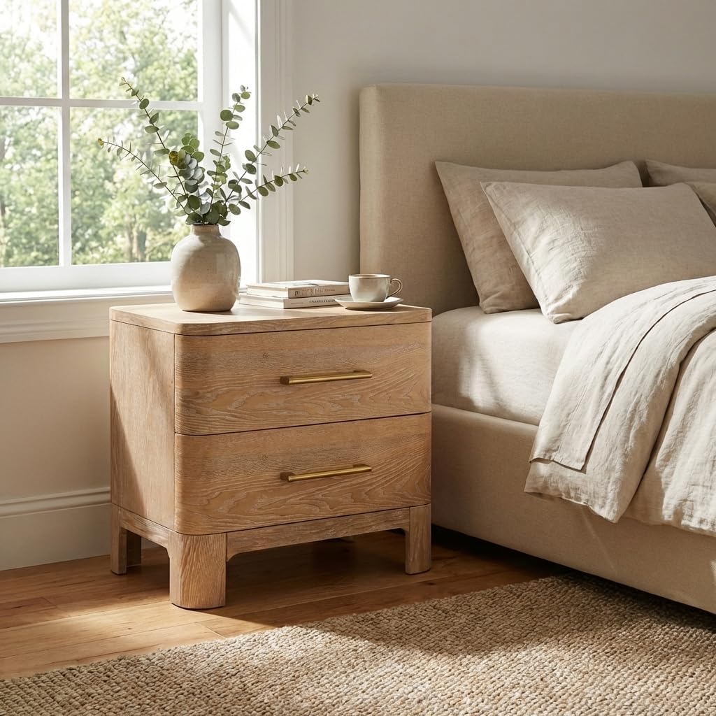 Christopher Knight Home Egbert Modern Nightstand with Drawers, Wooden Small Night Stand with Rounded Corners Design, Bedside Table/End Table for Bedroom, Multipurpose Storage Cabinet, Natural