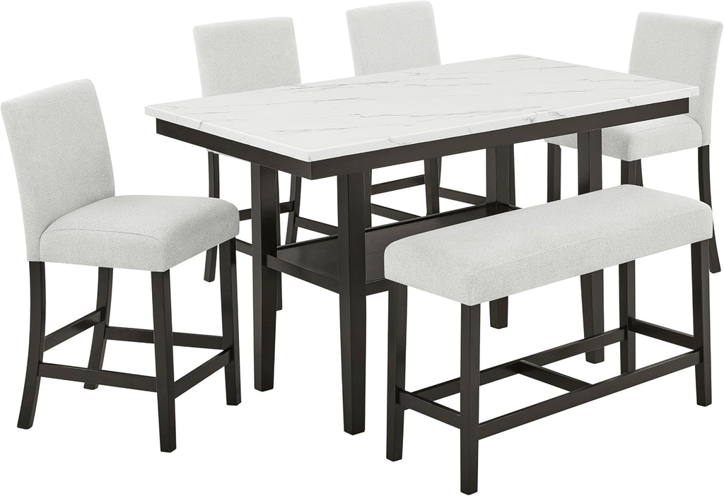 New Classic Furniture Carissa 6-Piece Wood Rectangle Counter Set in Stone