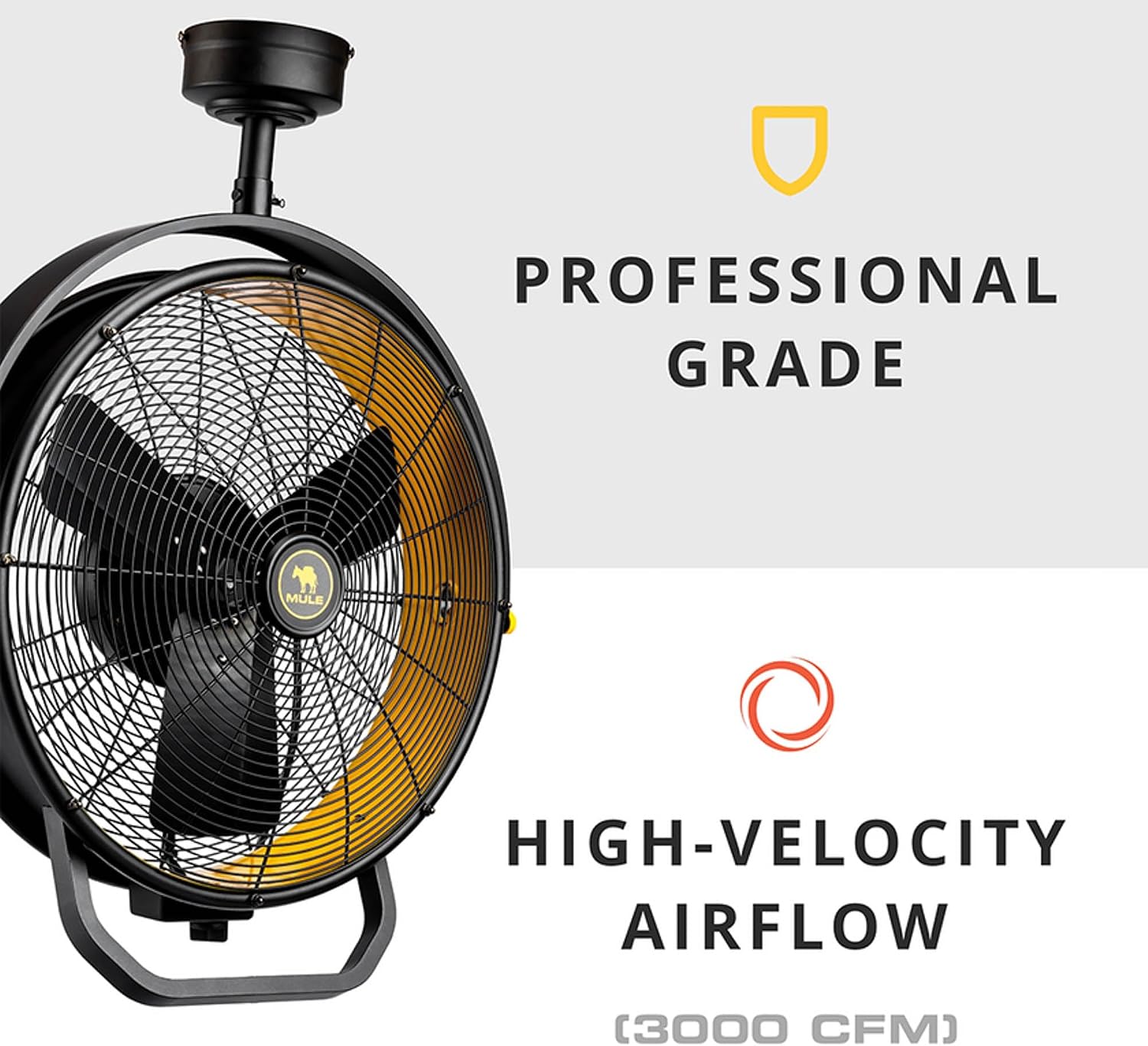 MULE 18 in. 3 Speed Ceiling Mounted Plug-In Cord Garage Fan with Remote - 52035-01 (Black & Yellow)