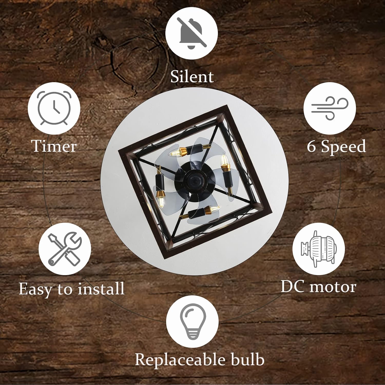 Chandelier,Retro Ceiling Fans with Lights and Remote DC Reversible Smart Fan Chandeliers Ceiling Light Vintage Style Quiet Industrial Ceiling Fan with Lighting for Lounge Bedroom Living Room