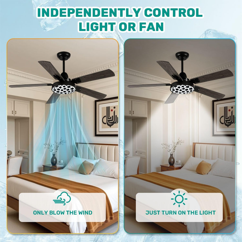 Modern Ceiling Fans with Lights Remote, Black White Cow Print seamless from Country Sunflower Collection 42 Inch Ceiling Fan for Bedroom Living Room Farmhouse, 6 Speed Reversible Quiet Motor