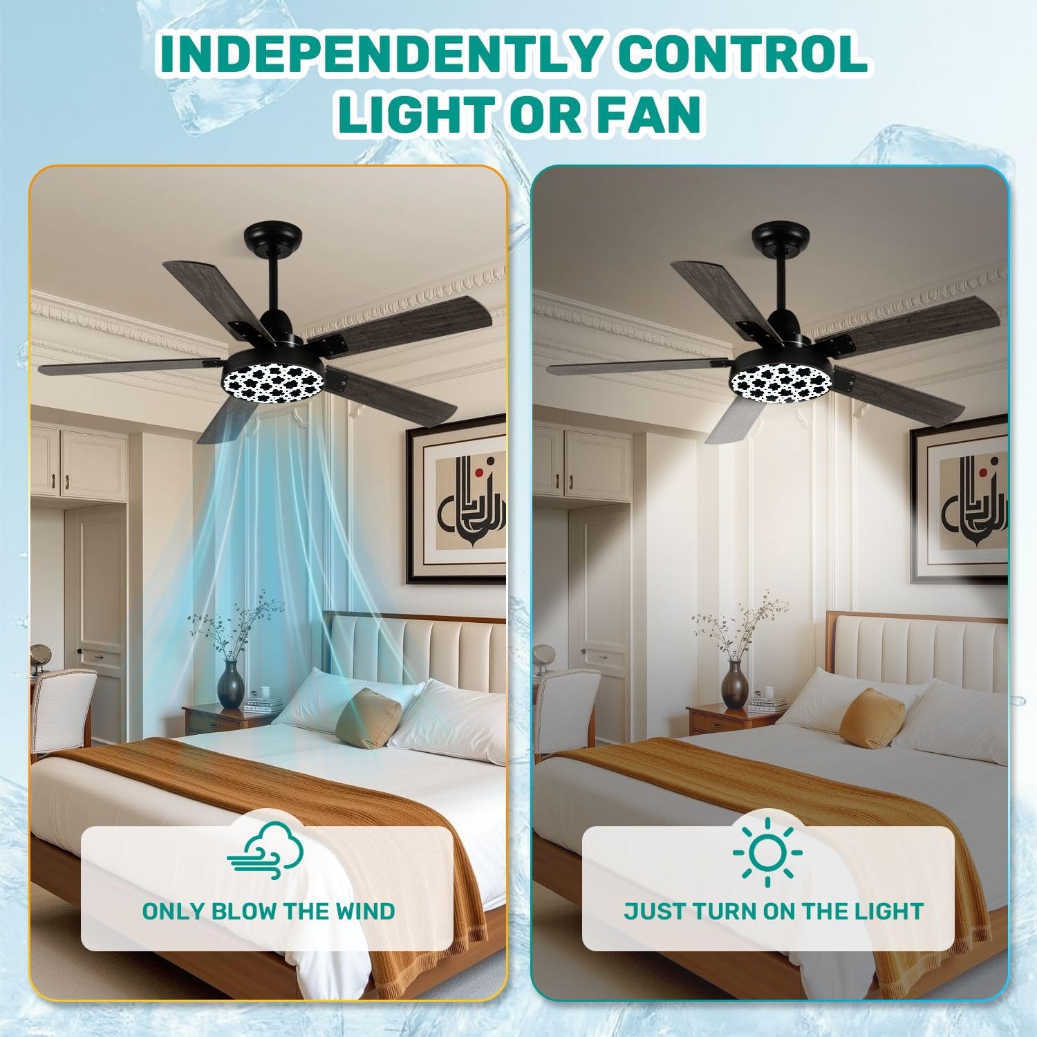Modern Ceiling Fans with Lights Remote, Black White Cow Print seamless from Country Sunflower Collection 42 Inch Ceiling Fan for Bedroom Living Room Farmhouse, 6 Speed Reversible Quiet Motor