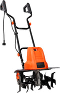 Heavy Duty 13.5AMP Corded Tiller with 9-Inch Tilling Depth, 18-Inch Wide Cultivator Features 24 Steel Blades and Adjustable Wheels for Garden Soil Preparation