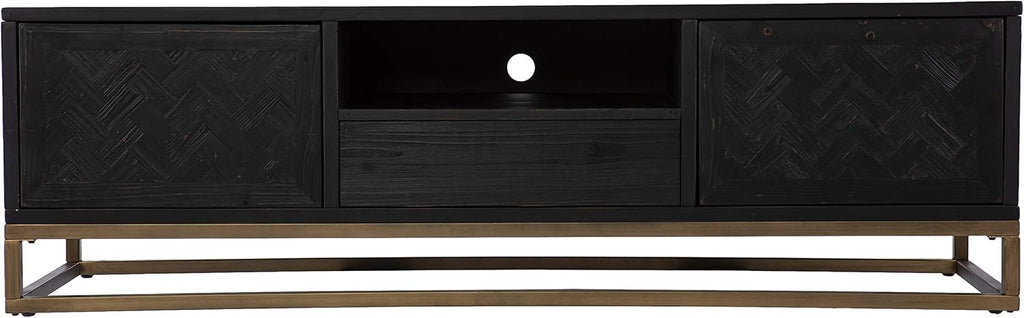 SEI Furniture Dessingham Reclaimed Wood Media TV Stand, Black/Gold, (AMZ3196901SM)