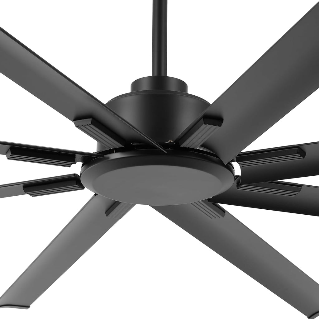 LEDLUX 84' Ceiling Fan No Light, Reversible DC Motor, 6 Speed Remote Control, Industrial 8 Aluminum Blades with 3 Downrods for Home or Commercial, Living Room/Warehouse Black