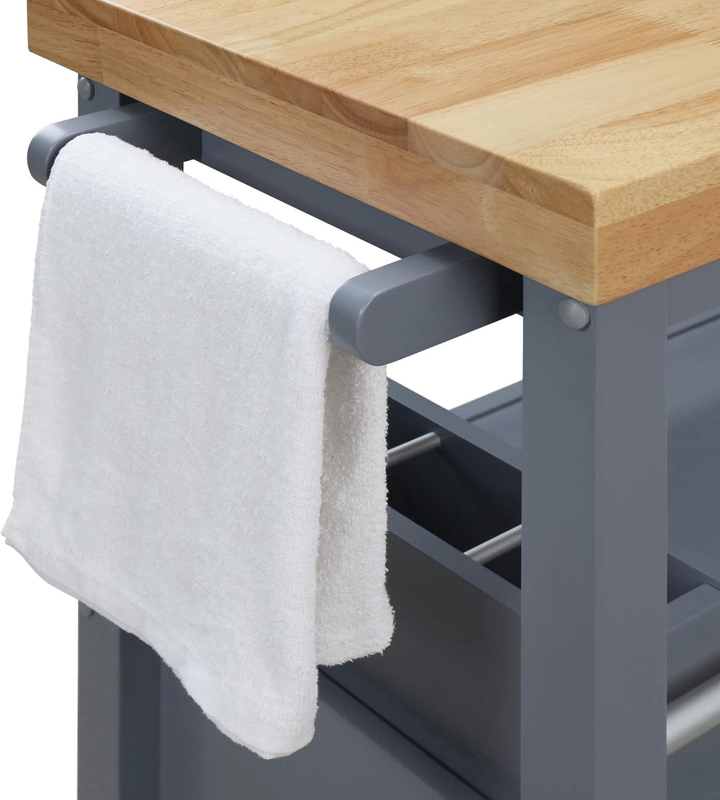 ClickDecor Anson Kitchen Island Bar Cart with Storage, Butcher Block Table, Rolling Wheels and Portable Cabinet Organization for Home Apartment Essentials, Gray