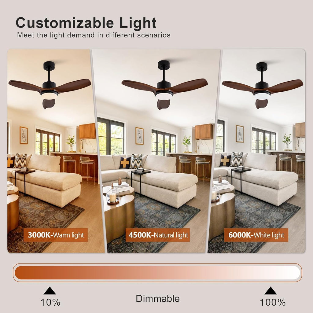 KBZZ 42 Inch Wood Ceiling Fans with Lights, Remote Control, Dimmable, Reversible DC Motor, Memory Function, Modern Outdoor Ceiling Fan with Light for Patio Porch (Black Walnut)