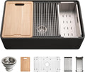 Houzer Aspire Black Fireclay Workstation Sink: 33 Inch Farmhouse Apron Front Single Bowl with Accessories, Durable & Versatile, Essential for Home & Apartment: PTW-3320 BL