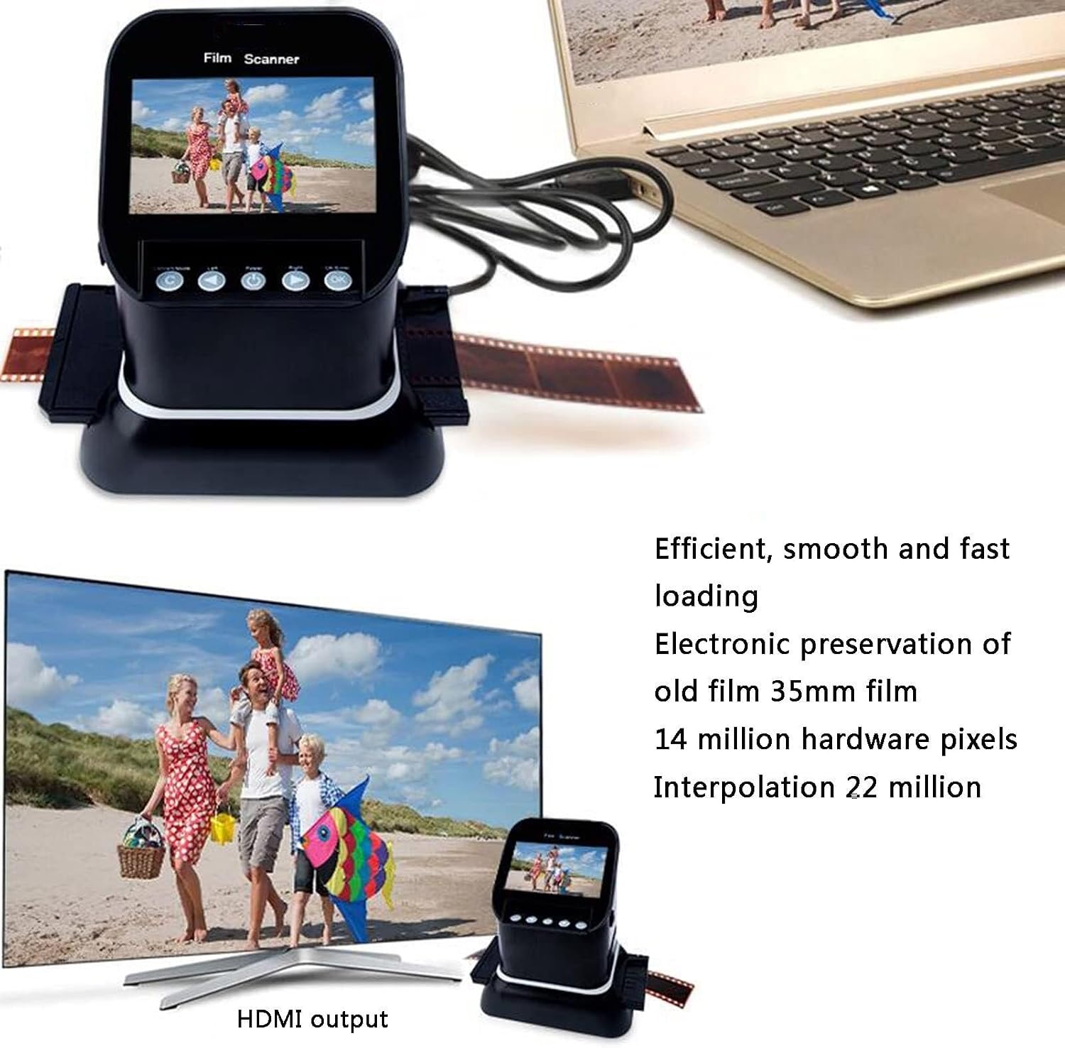 Film and Photo Scanner, All-in-one 22MP Film Scanner with Large 4.3' Display, converts 35mm/126/110 and 135/126/110 Slides into Digital Photos