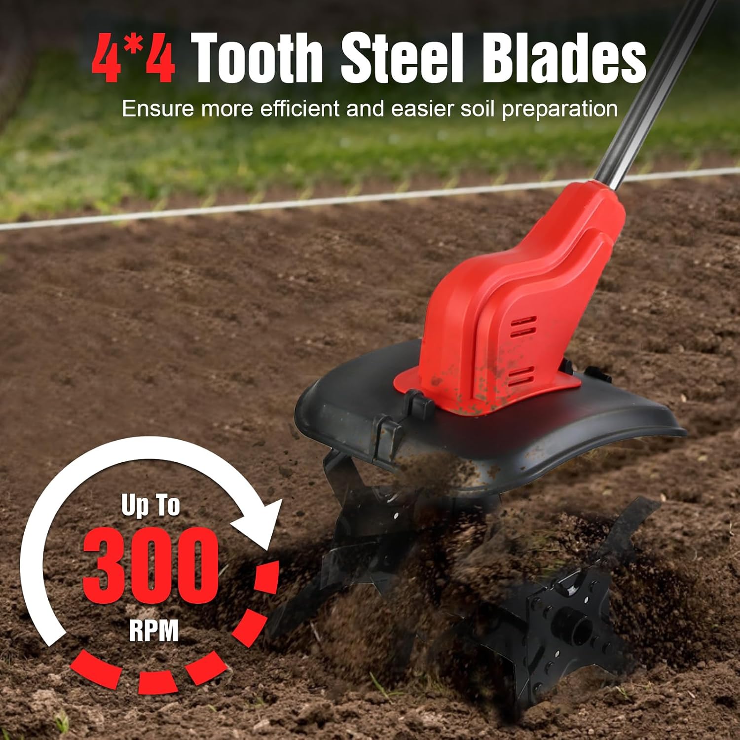 21V Cordless Tiller Cultivator, 300 RPM Electric Garden Rototiller with 4.0Ah Batteries & Charger, 9In Tilling Width and 9In Depth Garden Tiller with 16 Steel Tines for Yard, Soil Digging