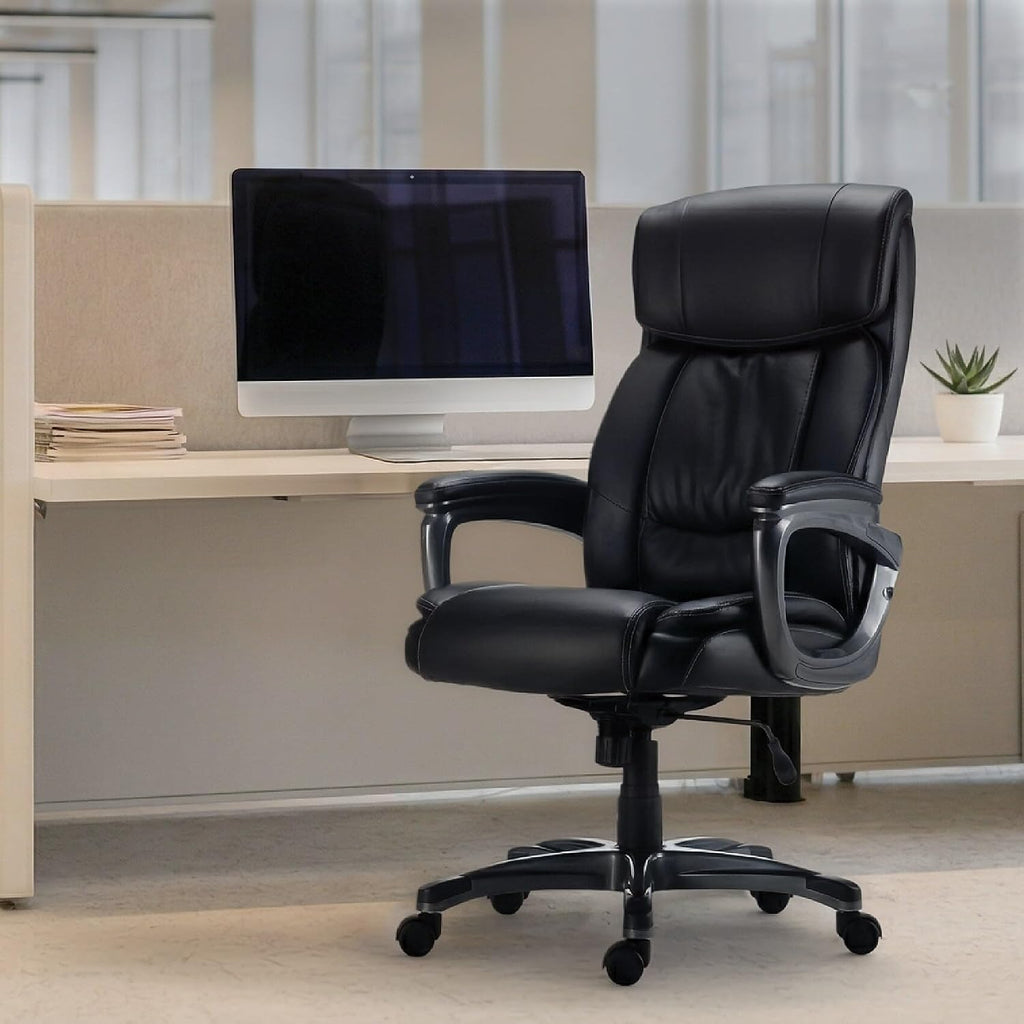 STAPLES Lockland Ergonomic Managers Office Chair, Big & Tall Cushioned, Adjustable Height, Metal Frame, Bonded Leather, for Workspace, Home, or Gaming, Black