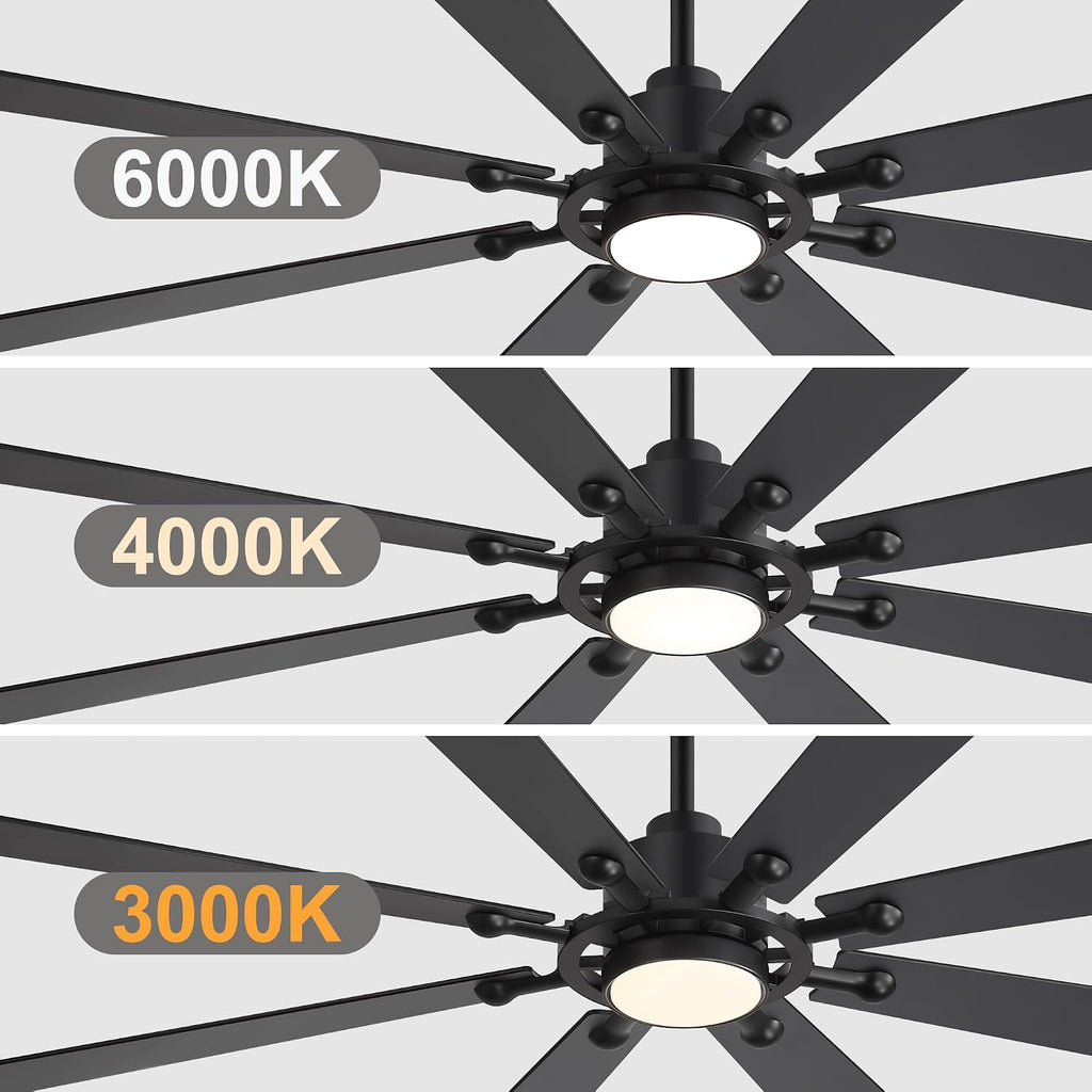 Farmhouse Black Ceiling Fans with Lights and Remote, 72 Inch Industrial Ceiling Fans with 6-Speed Reversible DC Motor, 3 CCT, Dual Finish 8 Blades, Indoor/Outdoor Ceiling Fan for Patio Bedroom
