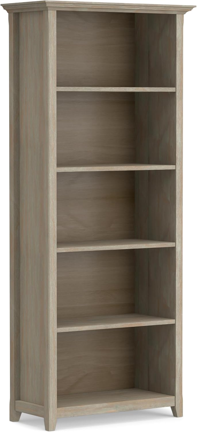 SIMPLIHOME Amherst Desk and Bookcase Bundle - 54 inch Wide Solid Wood Desk with Drawers and 30 inch Wide 5-Shelf Bookcase in Distressed Grey, Transitional Home Office Furniture (Set of 2)