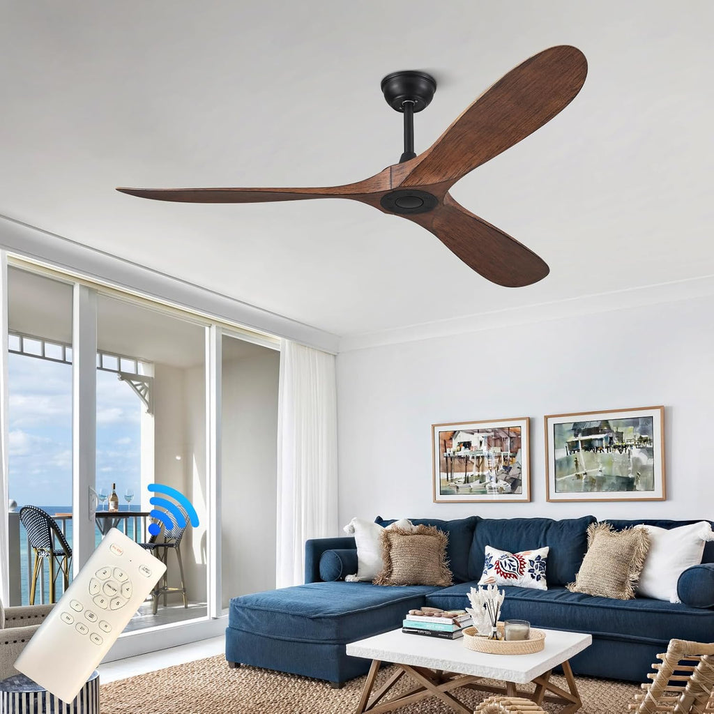 60'' Ceiling Fan No Light with Remote Control,Outdoor Ceiling Fan with DC Reversible and Silent Motor,3 Plastic Blades,Dark Walnut Fan for Patios,Living Room,Bedroom