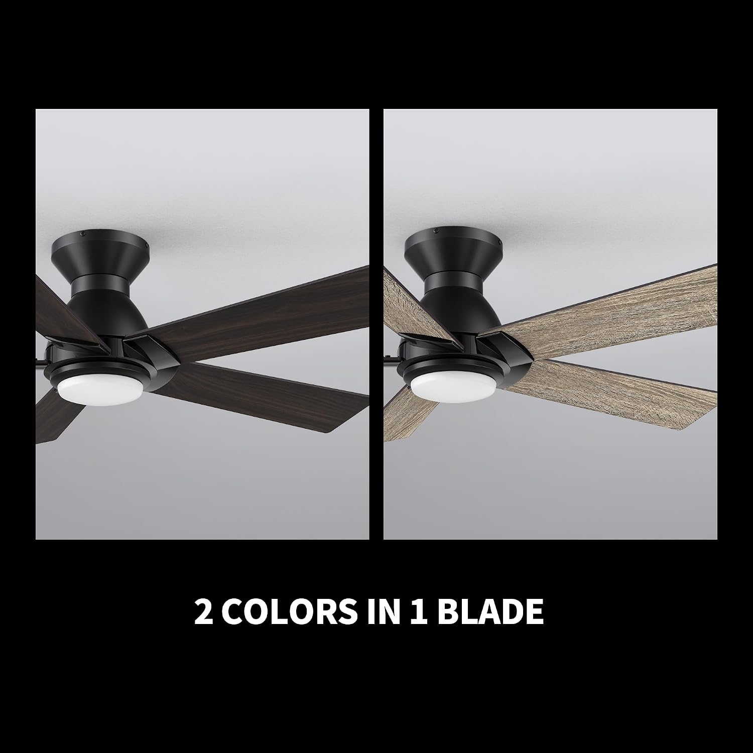 CEME Smart 48' Ceiling Fans with Lights Flush Mount, 3 Light Colors Dimmable, 10 Speeds DC Ceiling Fan with Remote, Outdoor Ceiling Fan Compatible with Alexa, Siri & Google Home, Wood & Dark Walnut