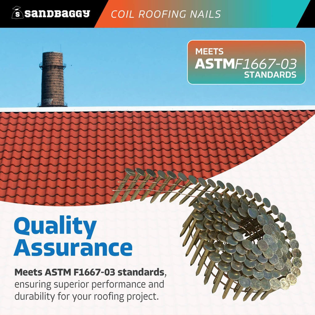 Sandbaggy 1-1/4' Coil Roofing Nails For Shingles - 15 Degree - Galvanized - Wire Collated, 11 Gauge - 120 Nails Per Coil (120)