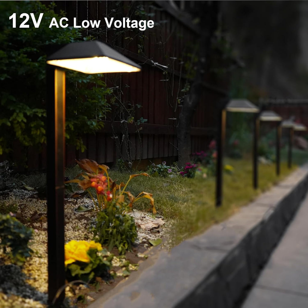 GOODSMANN Low Voltage Landscape Lights 8PK Landscape Lighting Kit Pathway Light Wired Outdoor Walkway Lights 0.7W LED 100 Lumen Oil Rubbed Bronze Finish Warm White with Cable Connectors Metal Stakes
