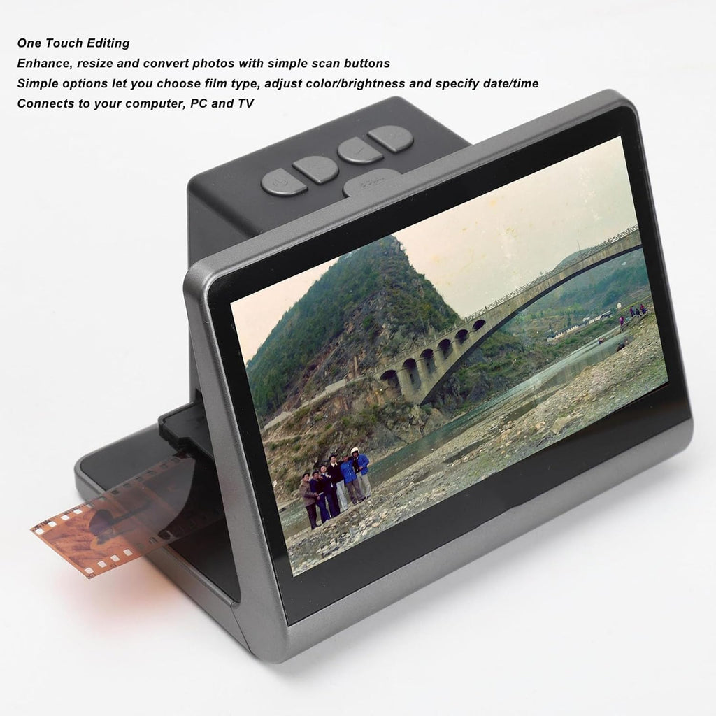 Mini Digital Film Slide Scanner, Converts 135/126/110 Super 8 Film Slides into 48MP Digital Photos, 7in 16GB Film Negative Scanner with USB C, Mini (US Plug)