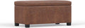 SIMPLIHOME Dover Storage Ottoman Bench - 36 inch Wide Upholstered Vegan Leather Rectangular Lift-Top Ottoman in Distressed Umber Brown, Contemporary Bench for Living Room with Safety Hinges