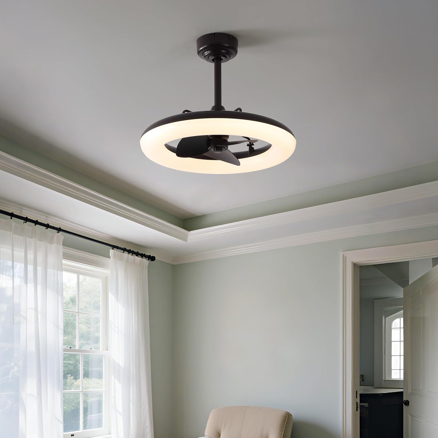 OVAL AIR AIR8001A Piero 21.5' Contemporary Minimalist 6-Speed Metal Mobile-App/Remote-Controlled Dimmable Smart Integrated LED Ceiling Fan Bedroom, Living Room, Dining Room, Deep Espresso Bronze