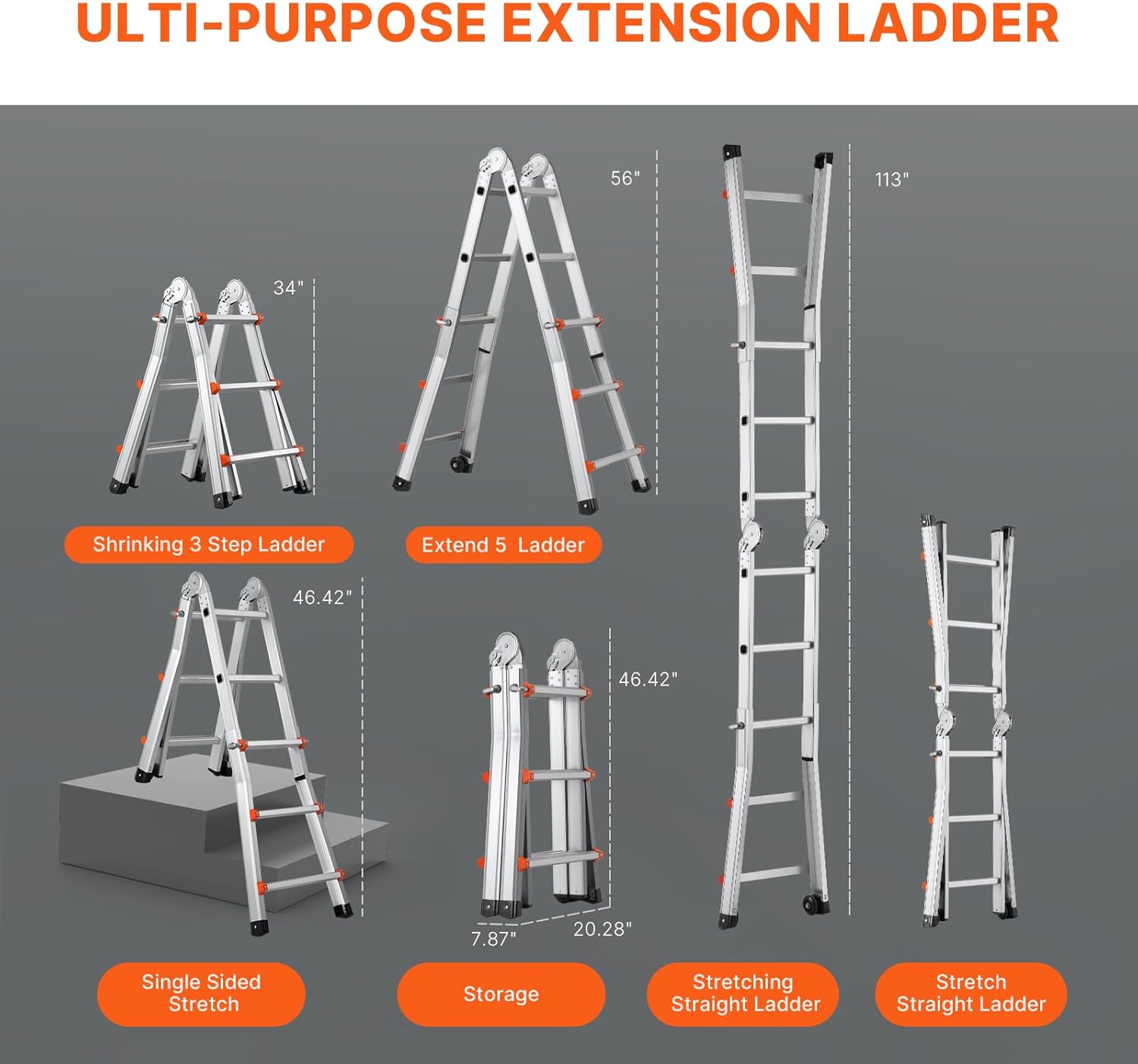 VEVOR 9.5 FT Telescoping Ladder - Compact & Portable Aluminum Extension Ladder, 330lb Load Capacity for Home, Roof, Stairs, Indoor & Outdoor Use