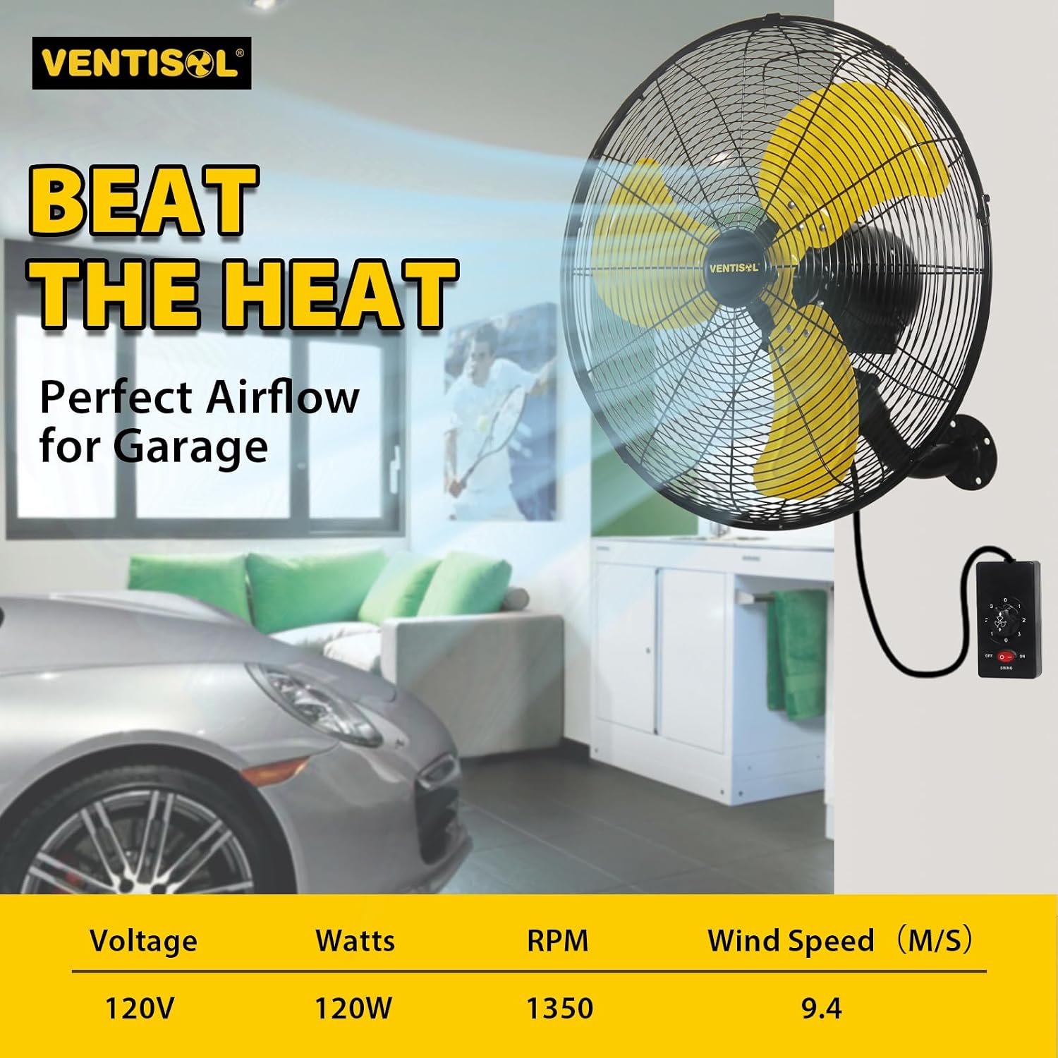 VENTISOL 20 Inch Wall Mount Fan Oscillating, 4,460 CFM High Velocity Industrial Wall Fan for Indoor, Commercial, Residential, Warehouse, Greenhouse, Workshop, Basement